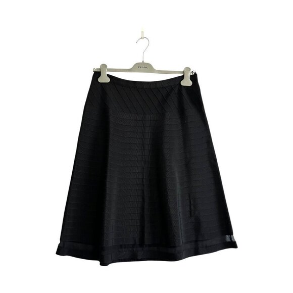 Prada Black Ottoman/Grosgrain A-Line Skirt,‎ size 44 Italy/M - Picture 1 of 13